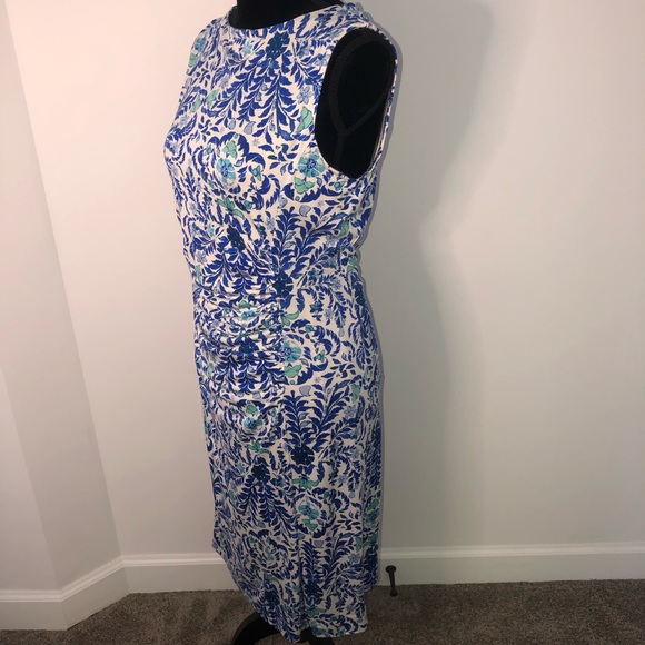 Tory Burch Akira Silk Floral Logo Ruched Dress L - Picture 8 of 11